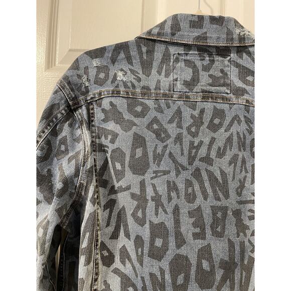 AKOO Men’s Size M Denim Jean Jacket Distressed Streetwear Urban Style - Picture 8 of 15